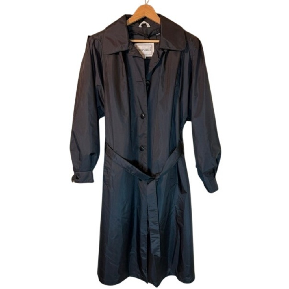 Vintage Fleet Street Black All-Weather Trench Coat Sz 12 Belted Removable Liner